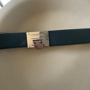 Michael Kors Dark Green Leather Belt with Silver Buckle